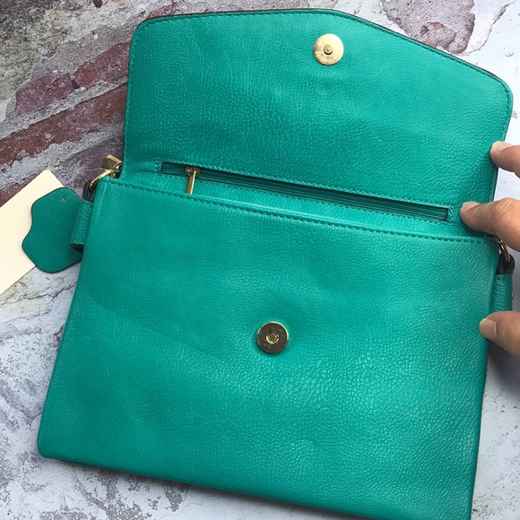🆕Teal Green Color Crossbody or Shoulder Purse Flap magnetic snap closure - Picture 2 of 11